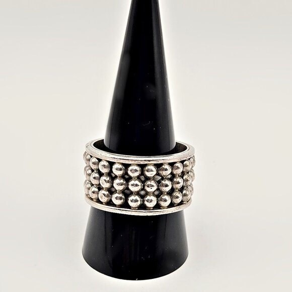 Men's Mexican Sterling Ring - Wide Band Ring - Silver Ball Ring Size 11 - Picture 2 of 6